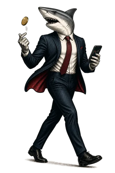 A shark in a suit representing finance
