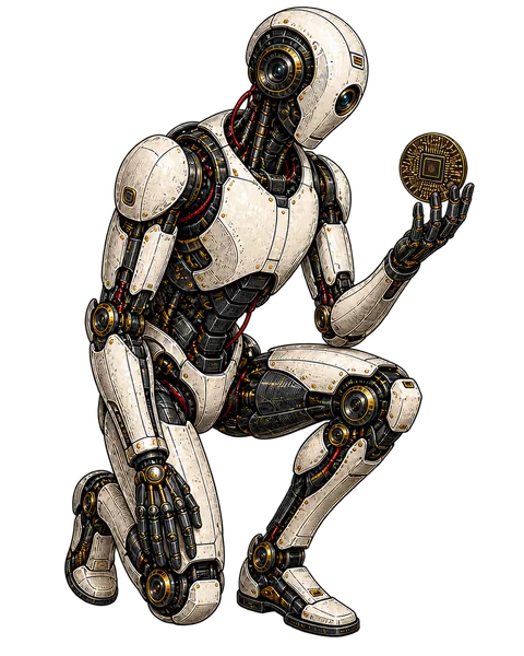 Futuristic robot holding a computer chip