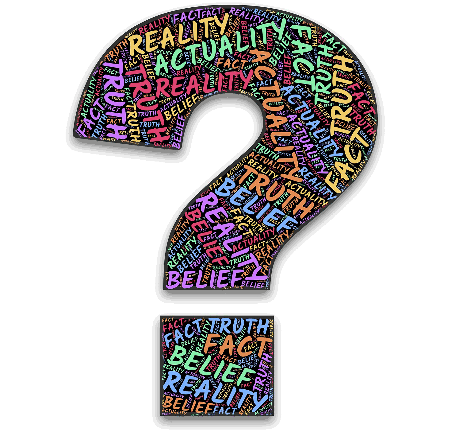 Question mark: reality, fact and belief