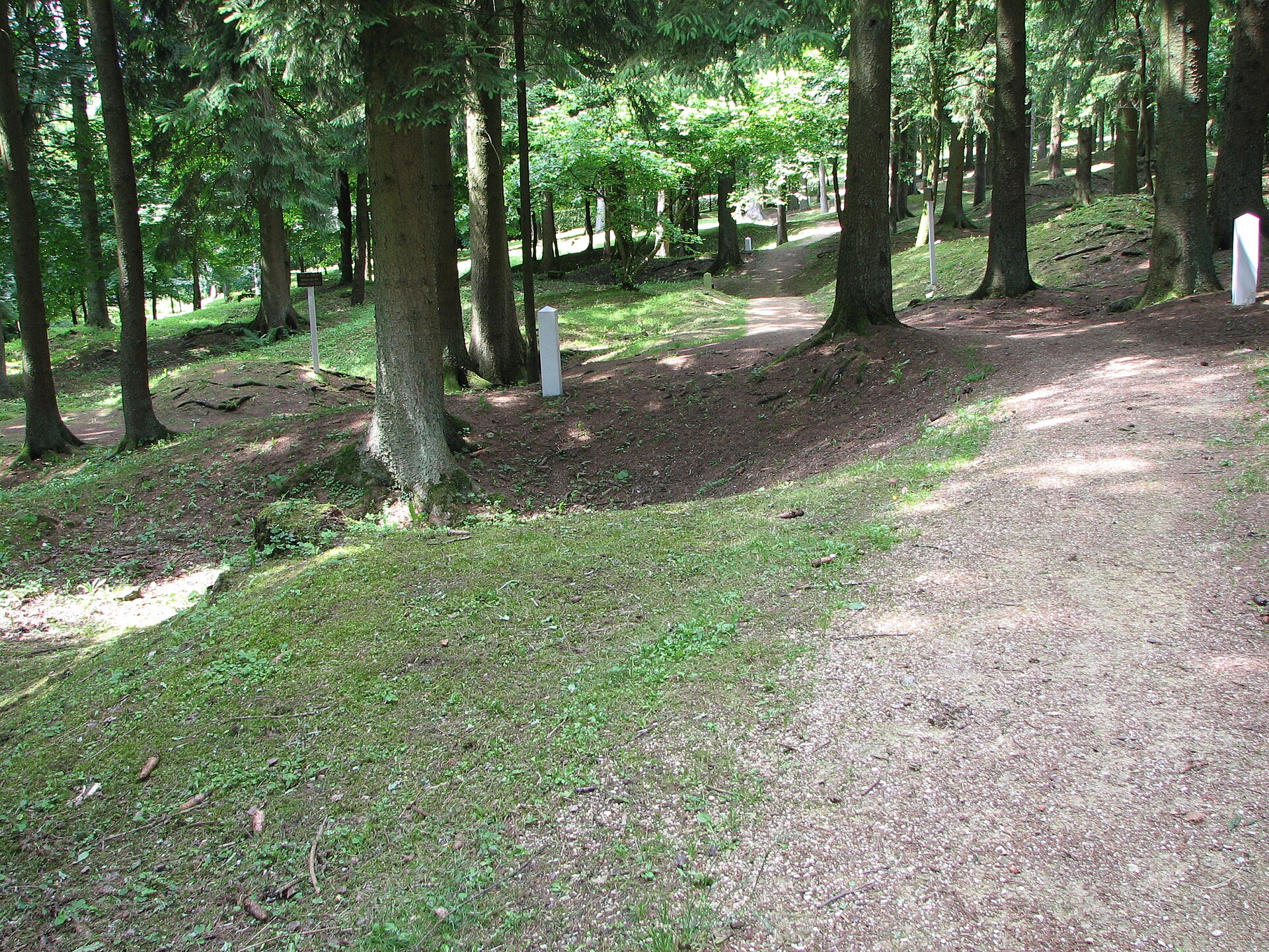 Les anciennes rues de Fleury-devant-Douaumont marquées par des bornes blanches