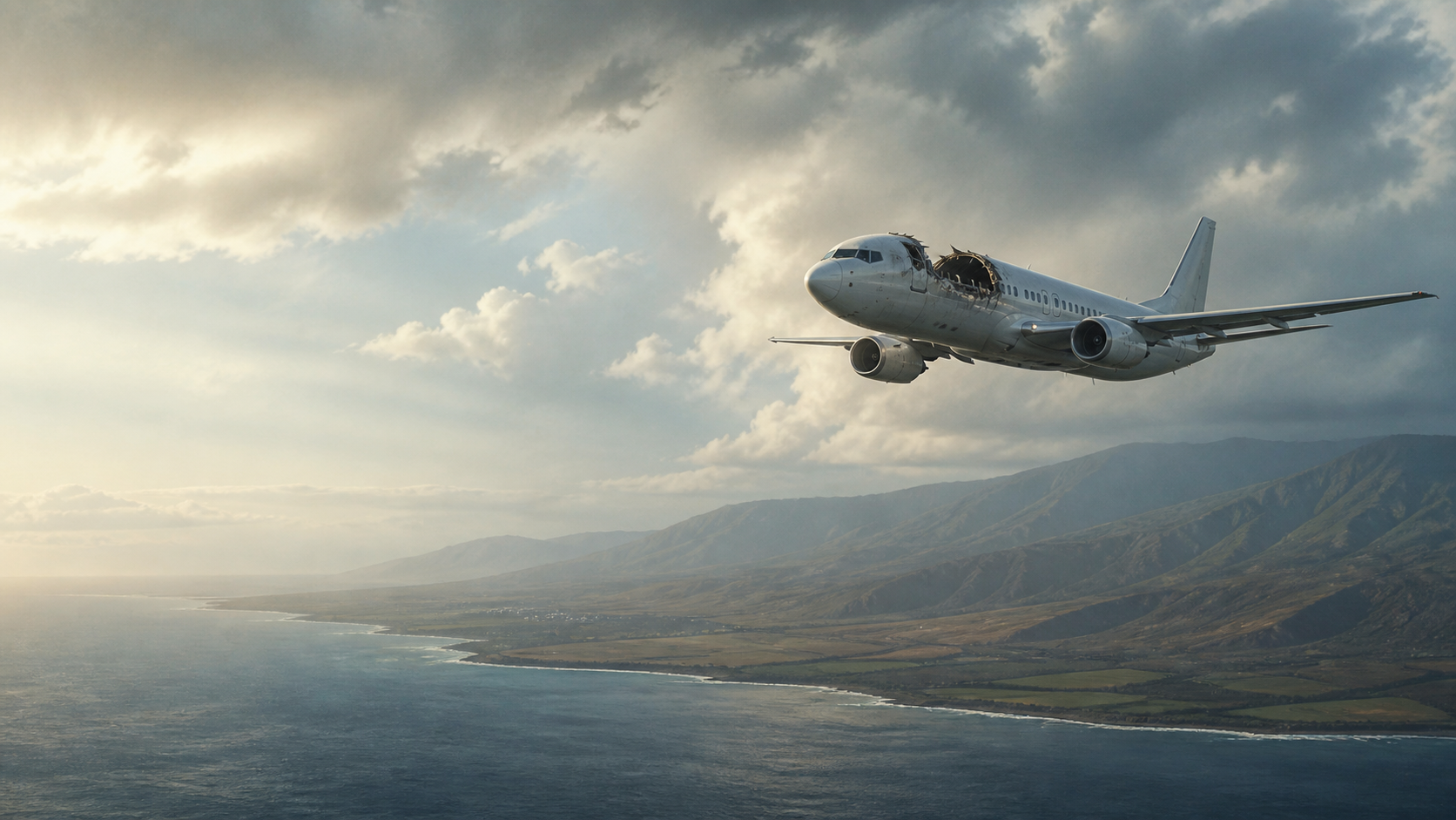 Illustration éditoriale : un avion de ligne au-dessus de Maui.