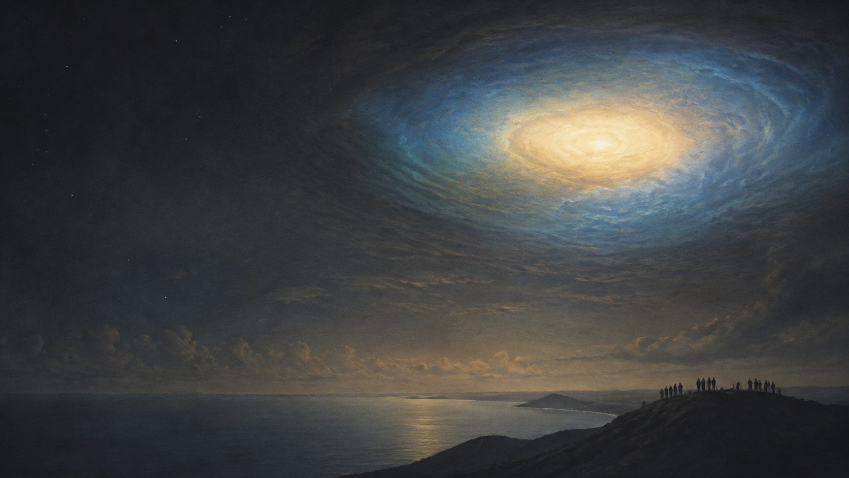 Editorial illustration: a glow in the sky over the Pacific after the Starfish Prime test.